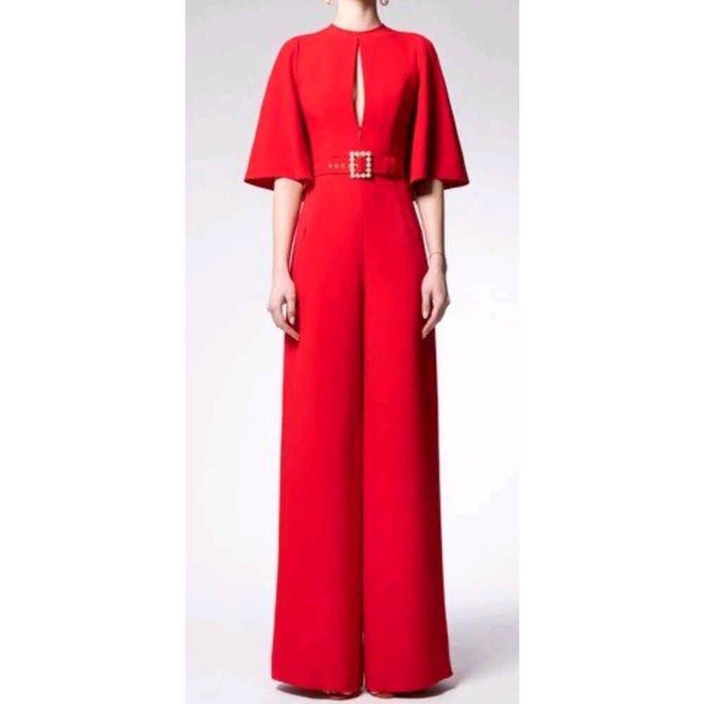 Andrew Gn Women's Red Cape Wide-Leg Jumpsuit Size 44